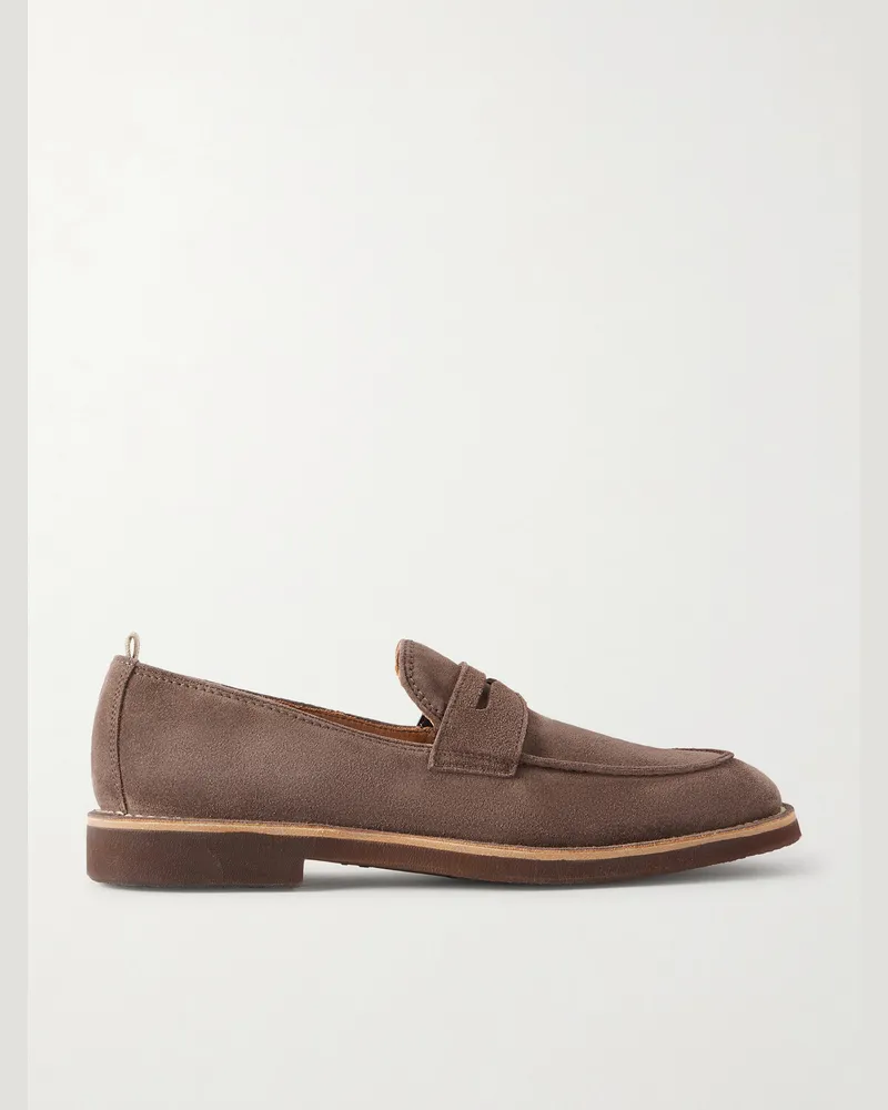 Officine Creative Italia Opera 001 Suede Penny Loafers Brown