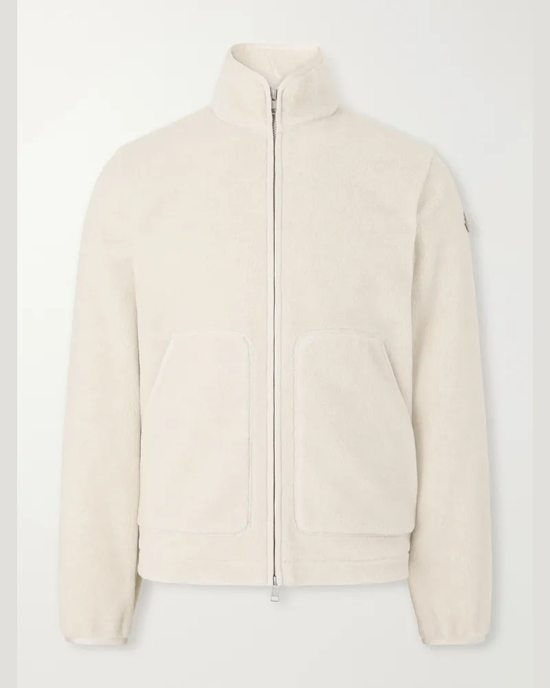 Moncler Logo-Appliquéd Zip-Up Fleece Jacket Neutrals