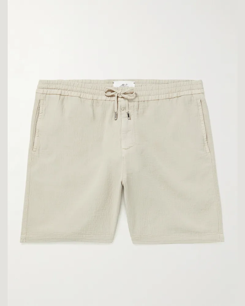 MR P. Straight-Leg Textured Cotton-Dobby Drawstring Shorts Neutrals