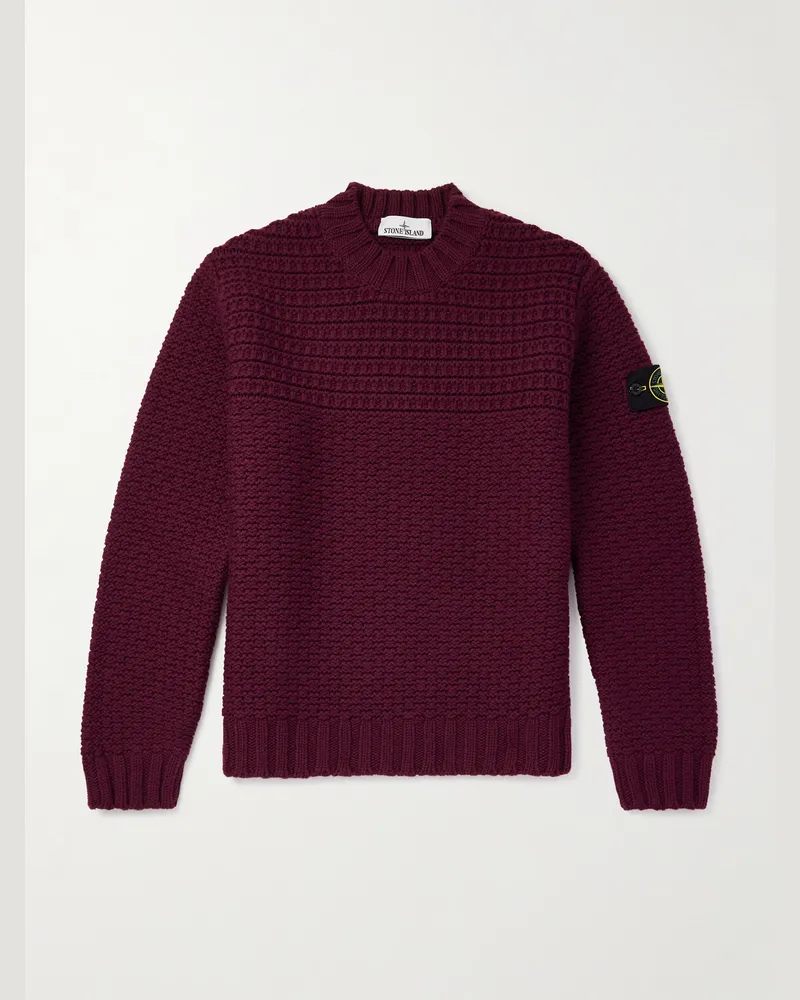 Stone Island Pullover aus Schurwolle in Rippstrick mit Logodetail Rot