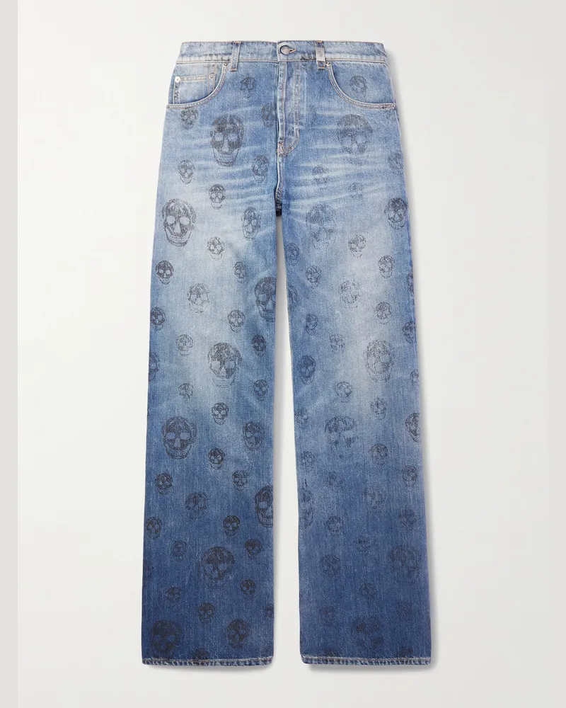 Alexander McQueen Gerade geschnittene Jeans mit Print Blau