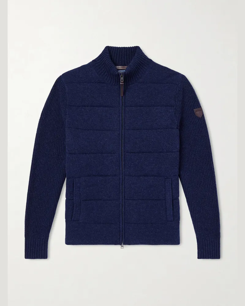 Ralph Lauren Quilted Padded Wool and Cashmere-Blend Zip-Up Cardigan Blue