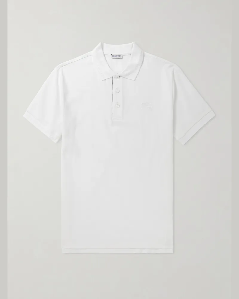 Burberry EKD Logo-Embroidered Cotton-Piqué Polo Shirt White