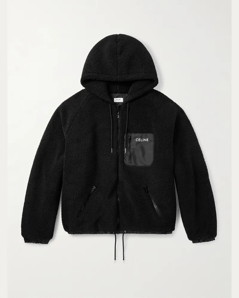 Celine Kapuzenjacke aus Fleece mit Shell-Besatz und Logostickerei Schwarz
