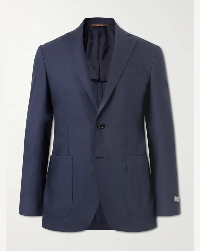 Canali Kei Linen and Wool-Blend Suit Jacket Blue