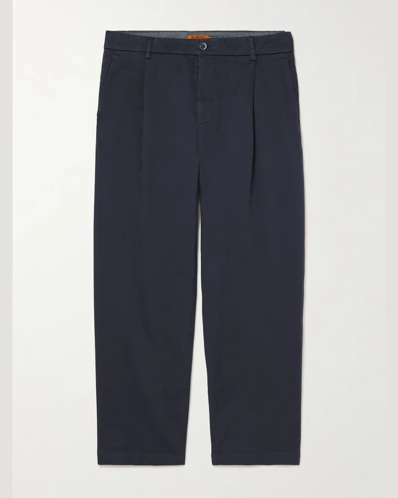 BARENA Schmal zulaufende verkürzte Hose aus Stretch-Baumwoll-Twill mit Falten Blau
