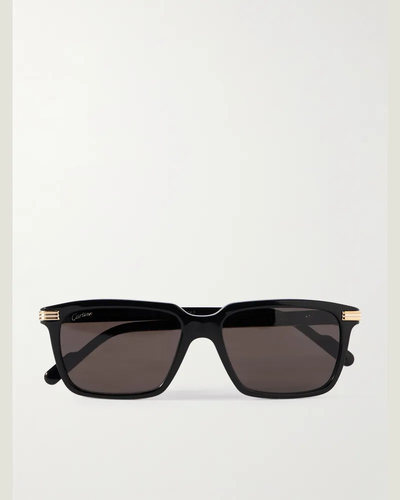 Cartier Rectangular-Frame Acetate Sunglasses Black