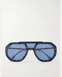 Fendi Silberfarbene Pilotensonnenbrille mit Details aus Azetat und Logoprint Blau