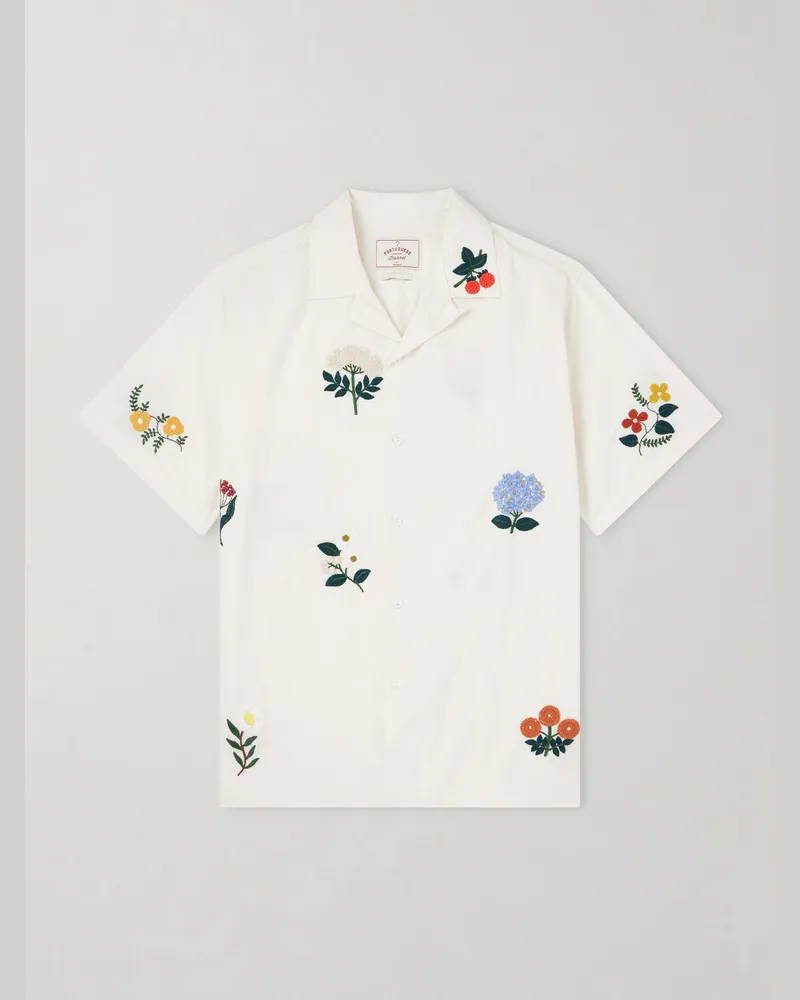 Portuguese Flannel Embroidered Organic Cotton Shirt Neutrals