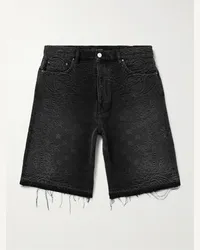 Amiri Gerade geschnittene Jeansshorts mit Jacquard-Muster und Fransen Schwarz