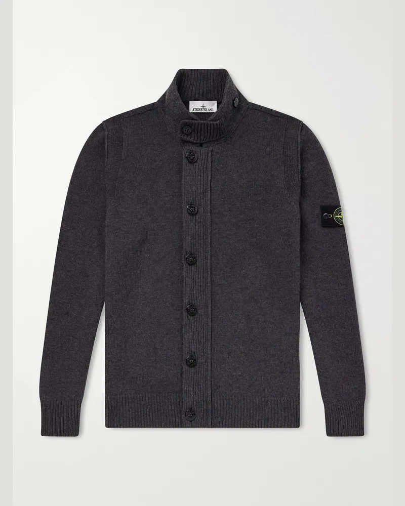 Stone Island Virgin Wool-Blend Cardigan Gray