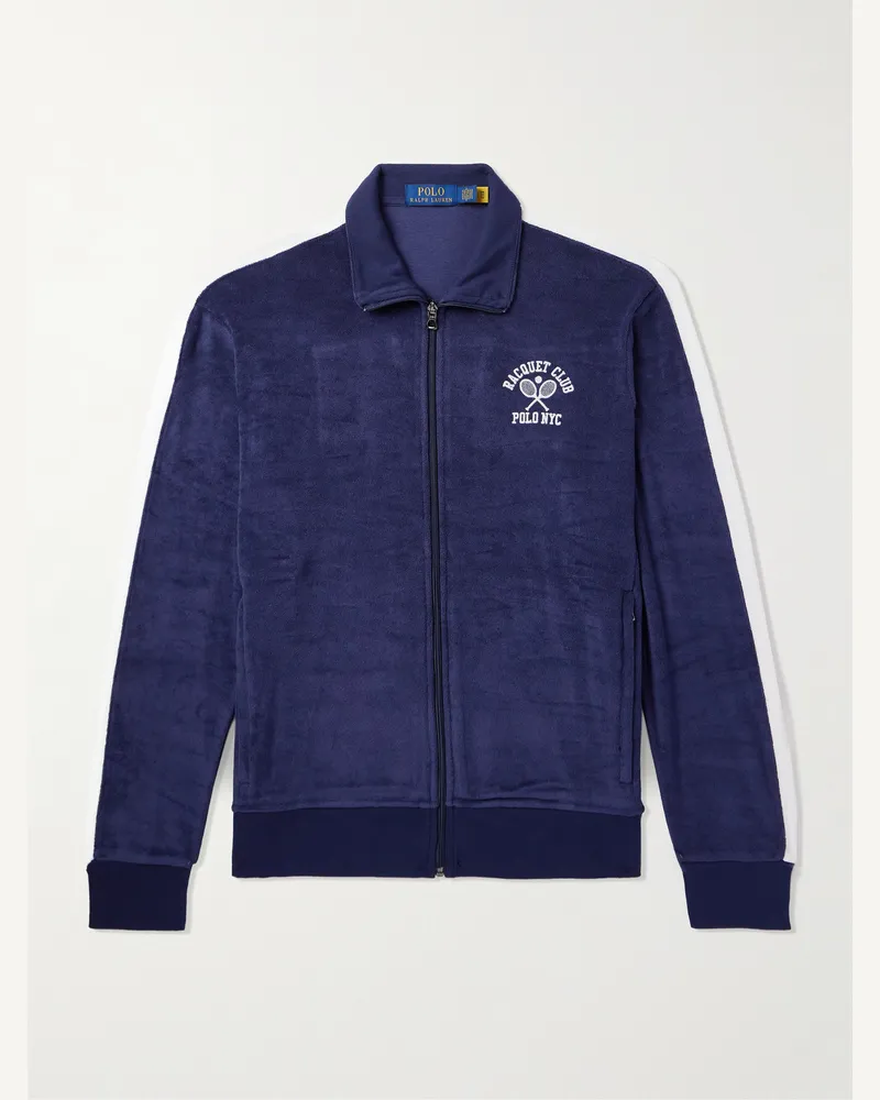 Ralph Lauren Trainingsjacke aus Frottee aus einer Baumwollmischung mit Streifen Blau