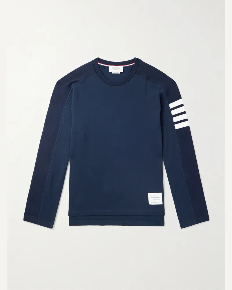 Thom Browne Logo-Appliquéd Striped Cotton-Jersey T-Shirt Blue