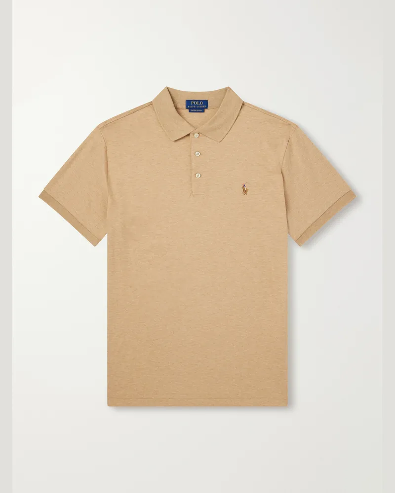 Ralph Lauren Logo-Embroidered Cotton-Jersey Polo Shirt Neutrals