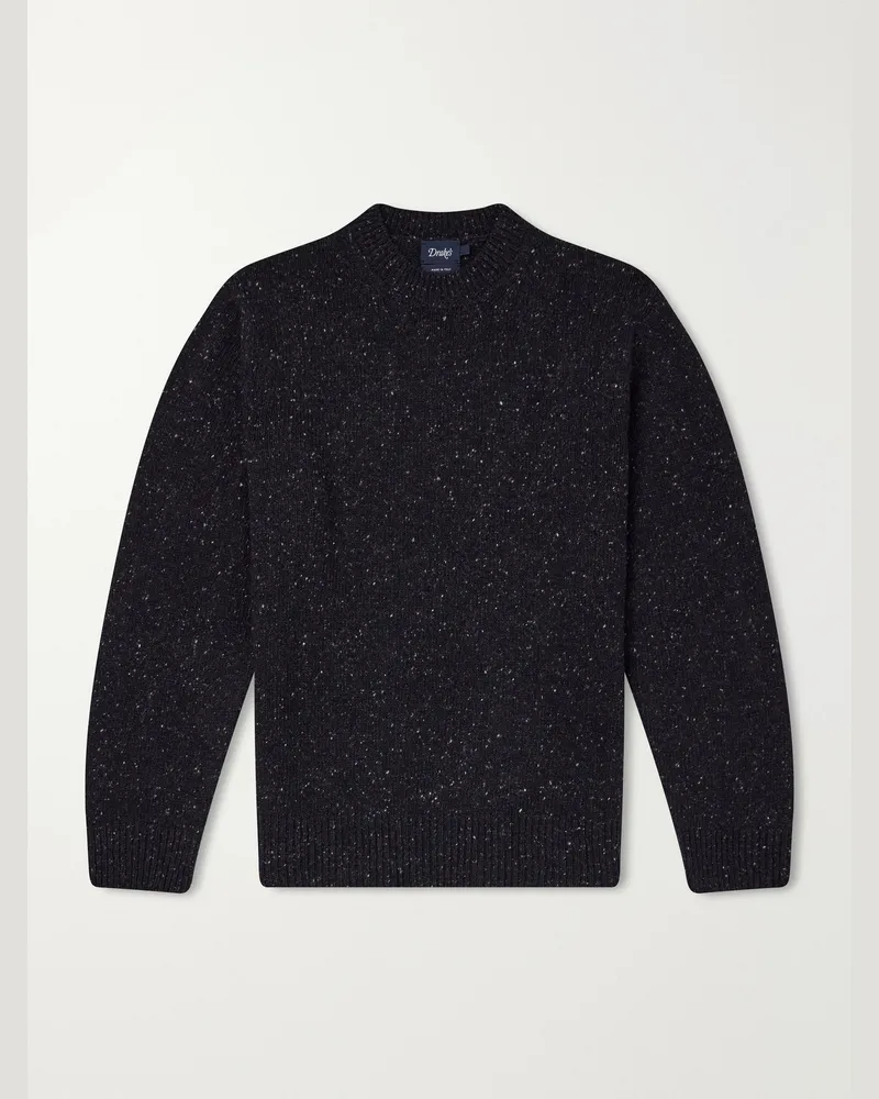 Drake's Donegal Mélange Wool, Silk and Cashmere-Blend Sweater Black