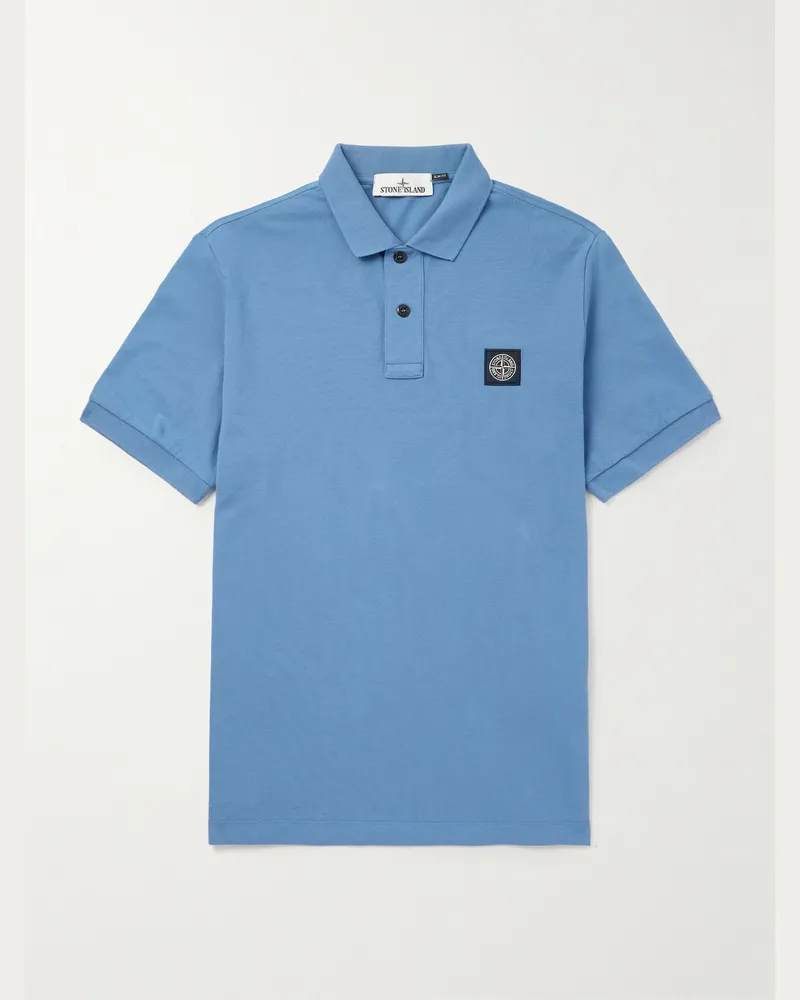 Stone Island Polohemd aus Piqué aus einer Baumwollmischung mit Logoapplikation Blau