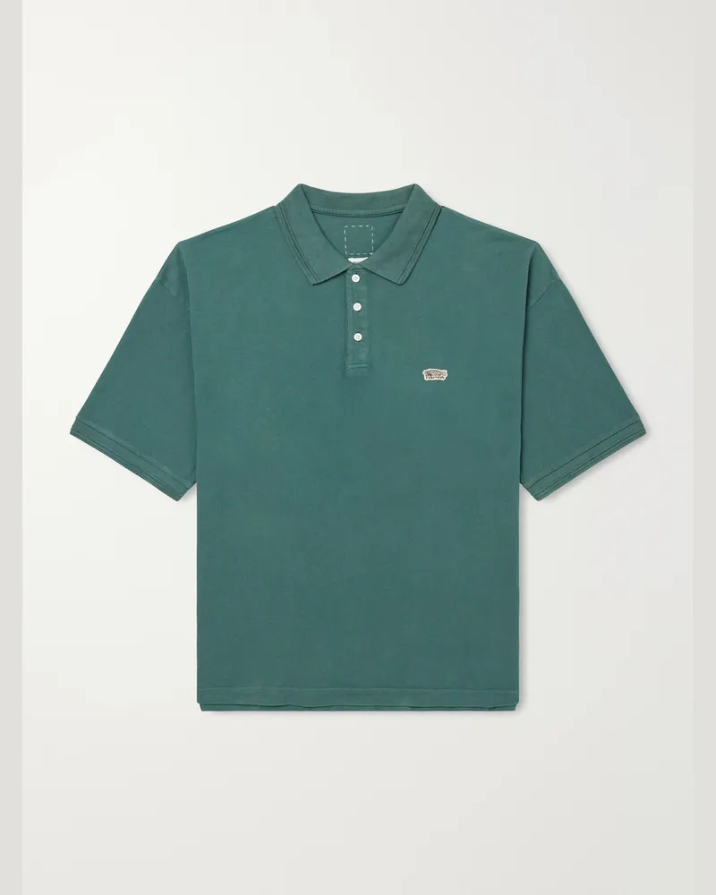 Visvim Mondo Weller Logo-Appliquéd Cotton-Piqué Polo Shirt Green