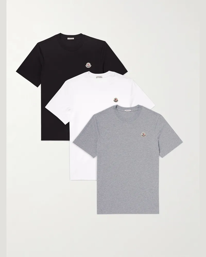 Moncler Three-Pack Logo-Appliquéd Cotton-Jersey T-Shirts Multi