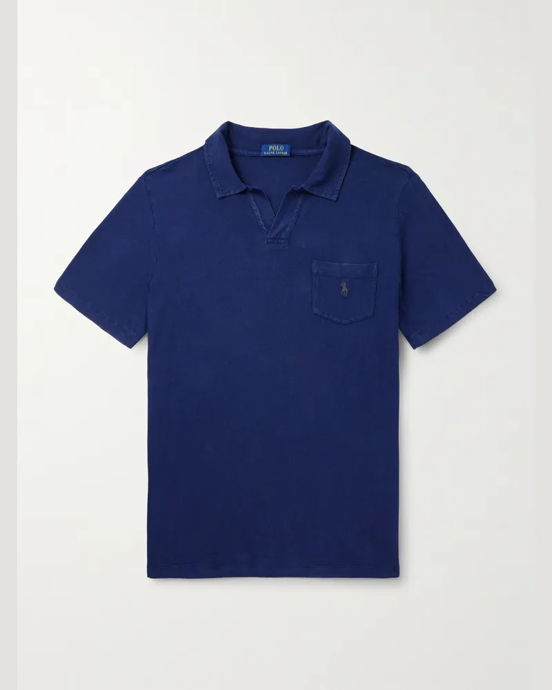 Ralph Lauren Polohemd aus Jersey aus einer Baumwoll-Leinenmischung mit Logostickerei Blau