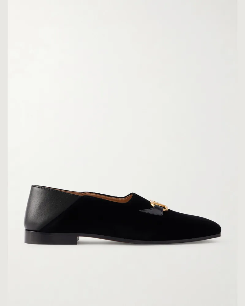 Valentino Garavani Loafers aus Leder und Veloursleder mit Verzierung Schwarz