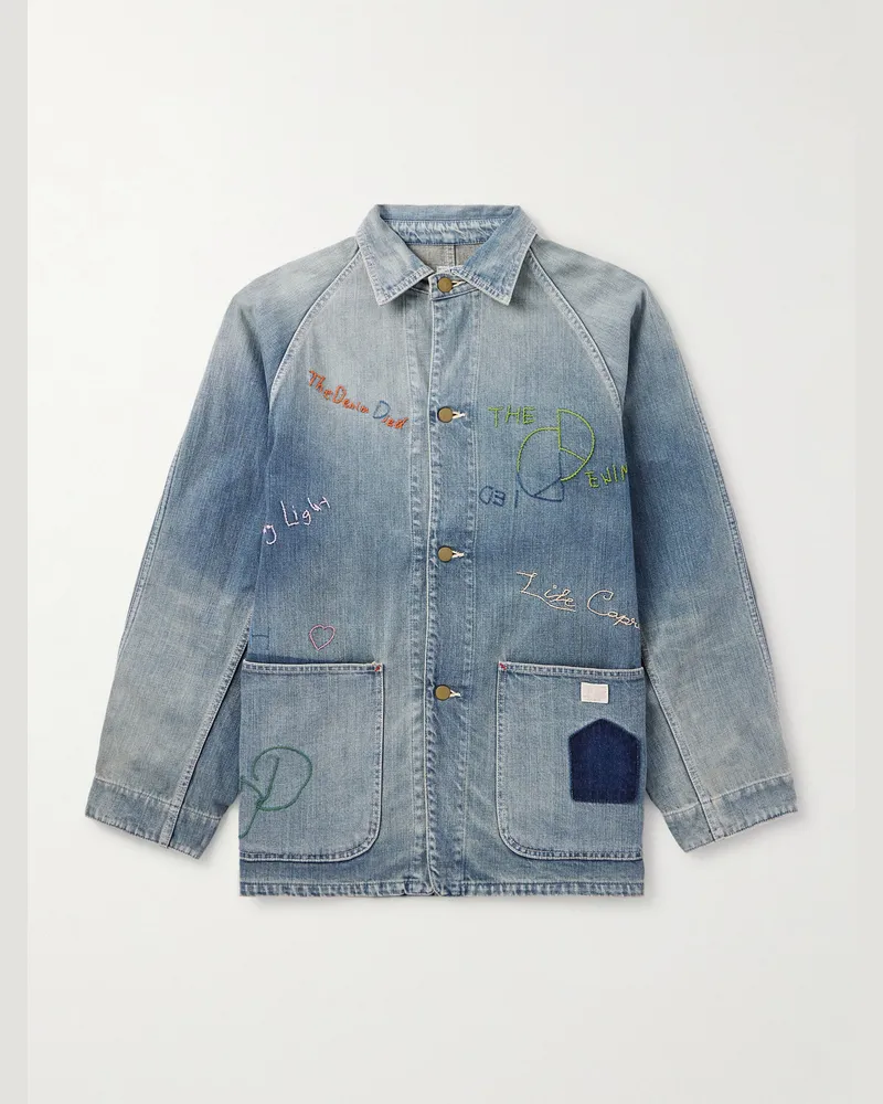 KAPITAL Cactus Embroidered Denim Jacket Blue