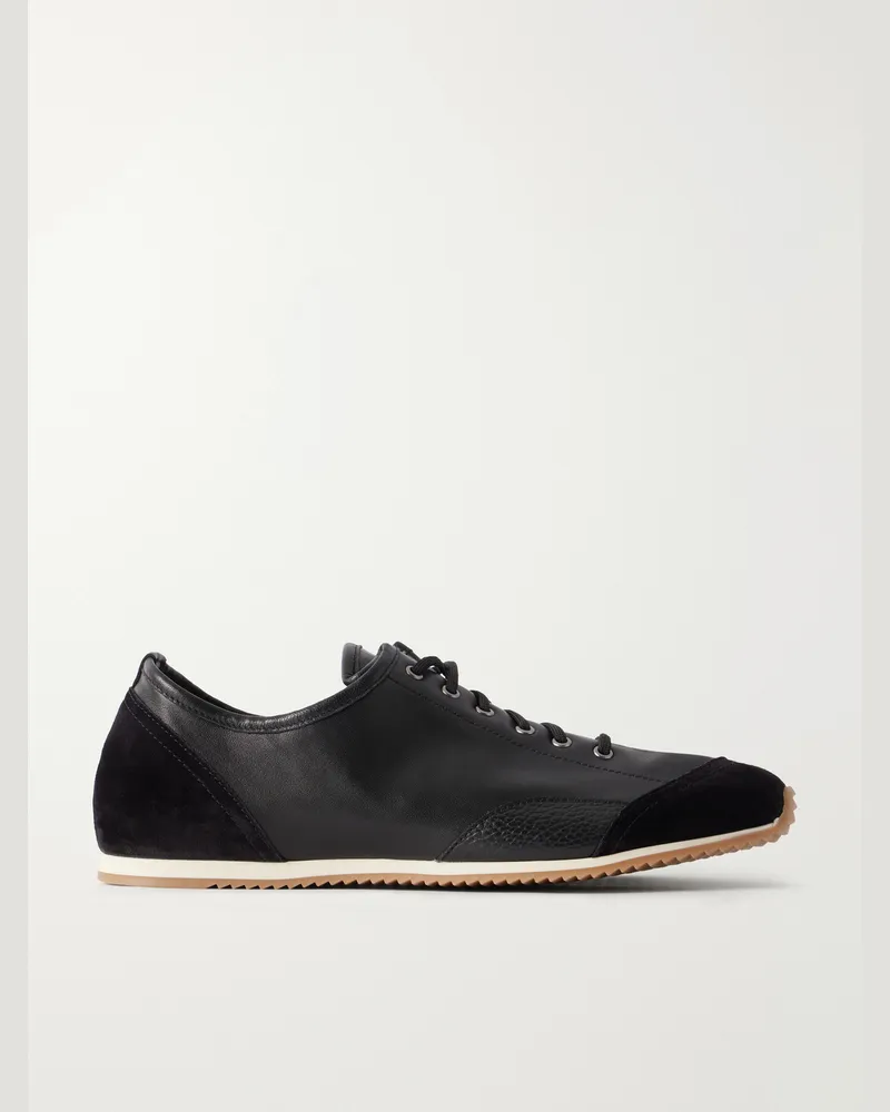 Christophe Lemaire Gummy Grip Suede-Trimmed Leather Sneakers Black