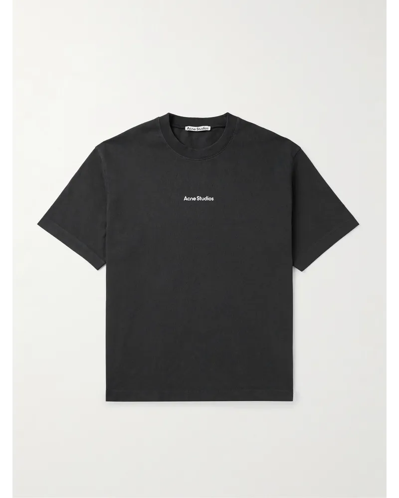 Acne Studios Exford T-Shirt aus Baumwoll-Jersey mit Logoflockdruck Schwarz