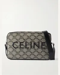 Celine Triomphe Umhängetasche aus beschichtetem Canvas mit Logoprint und Lederbesatz Grau