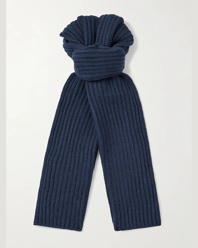 Loro Piana Schal aus Kaschmir in Rippstrick Blau