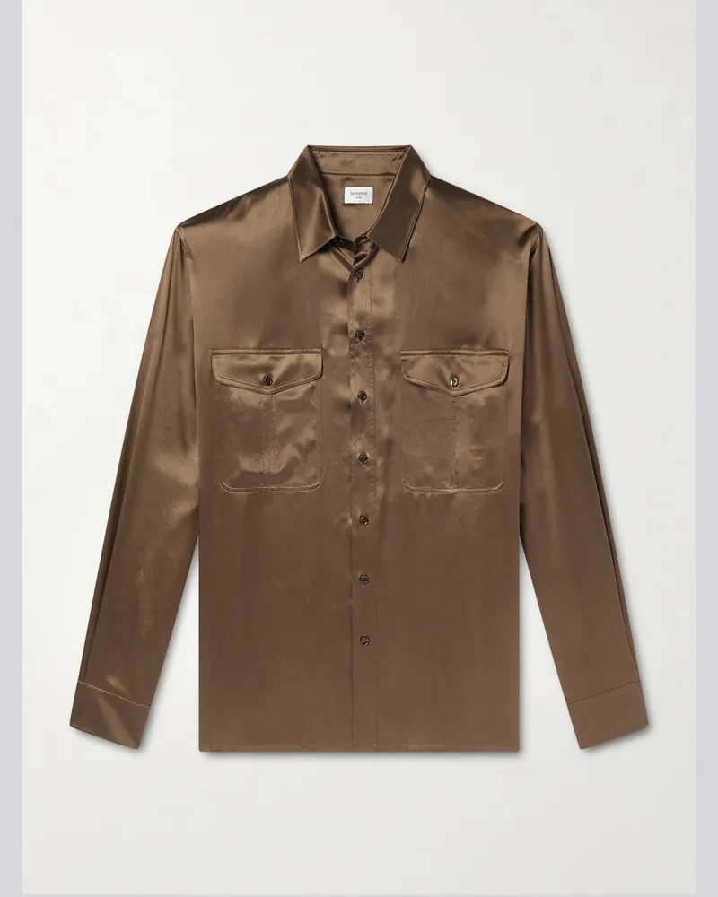 Saint Laurent Hemd aus Seidensatin Braun