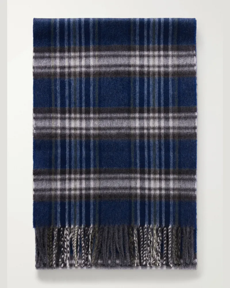 Johnstons of Elgin Doune Fringed Checked Scarf Blue