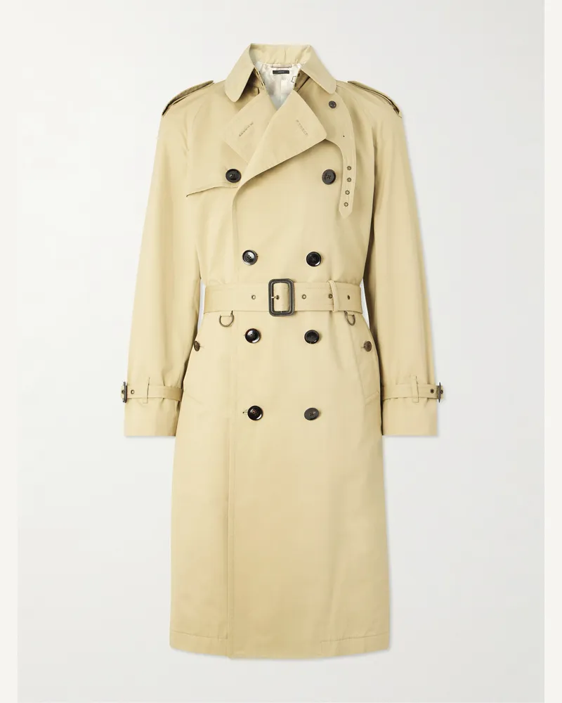 Tom Ford Doppelreihiger Trenchcoat aus einer Baumwoll-Seidenmischung mit Gürtel Neutral