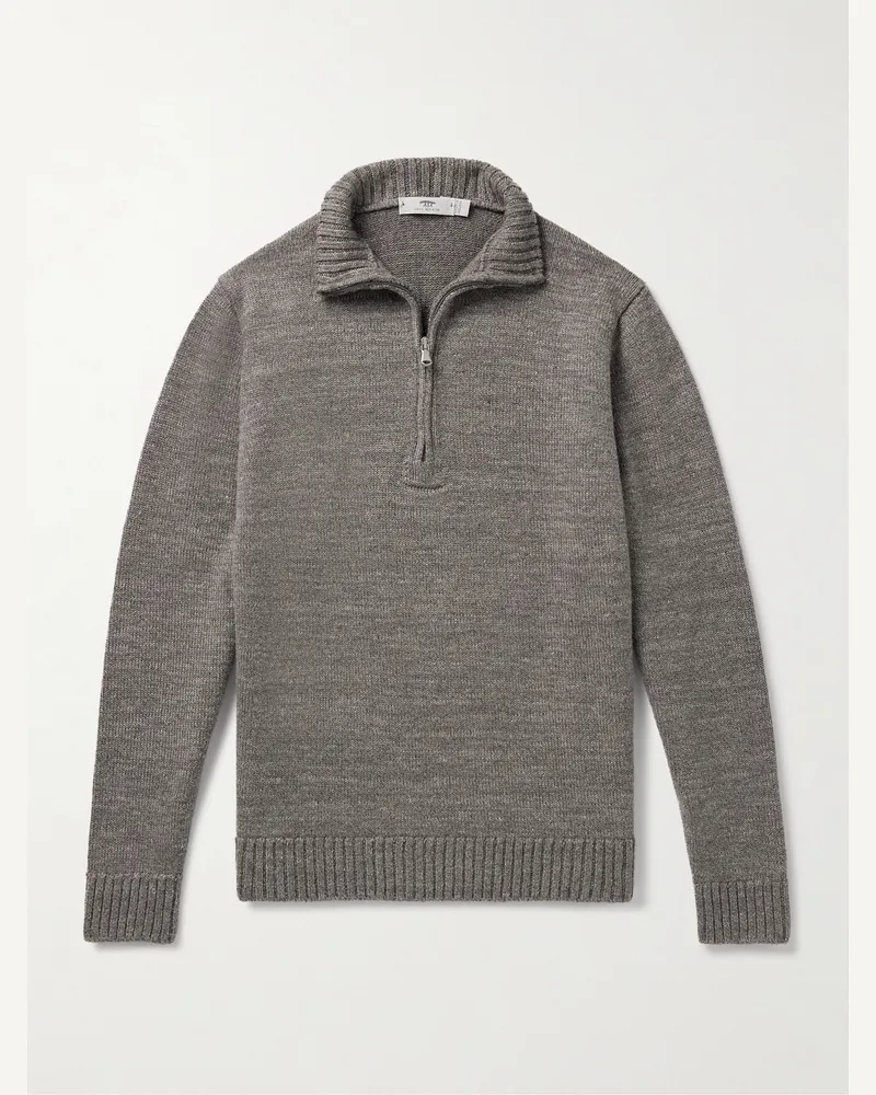 Inis Meáin Wool and Linen-Blend Half-Zip Sweater Brown