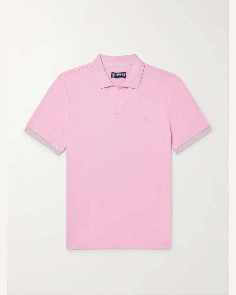 Vilebrequin Schmal geschnittenes Polohemd aus Baumwoll-Piqué mit Logostickerei Pink
