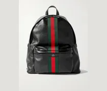 Large Striped Webbing-Trimmed Leather Backpack