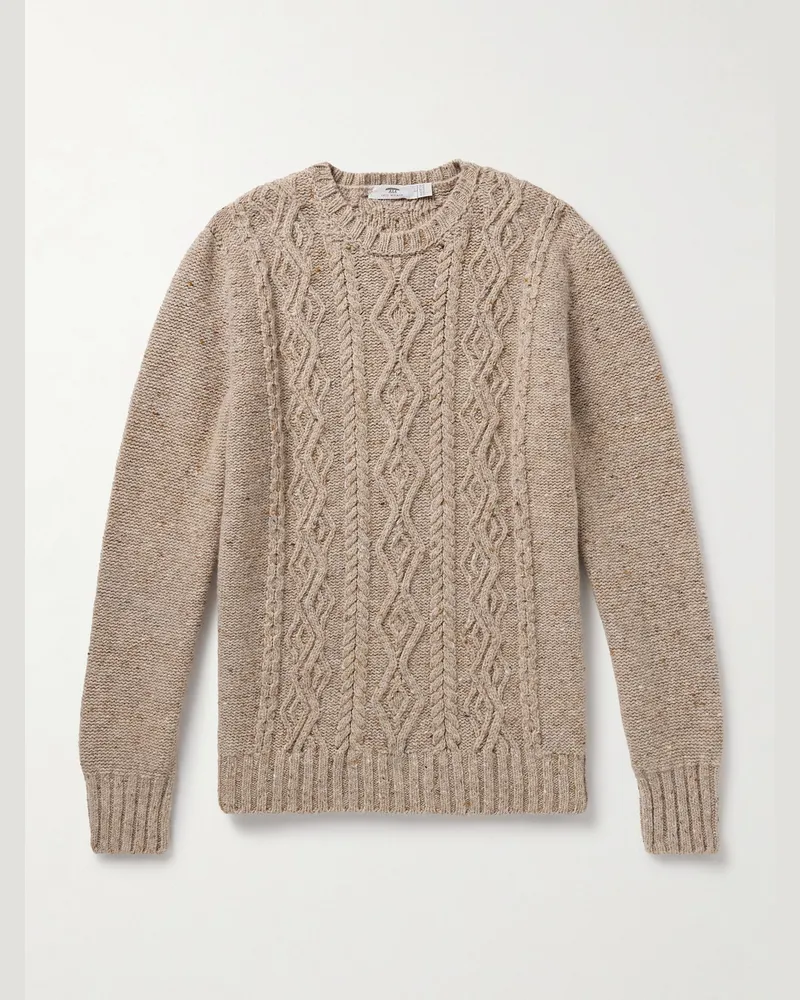 Inis Meáin Celebration Pullover aus einer Merinowoll-Kaschmirmischung mit Zopfstrickmuster Neutral