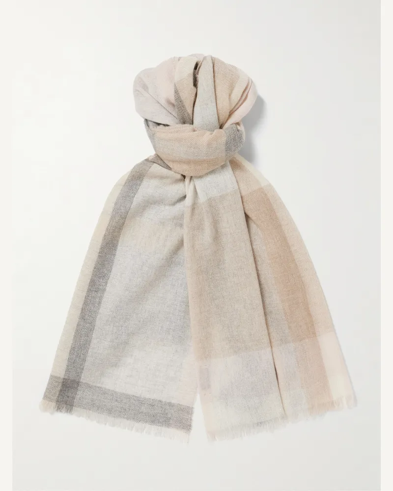 Johnstons of Elgin Frayed Checked Cashmere Scarf Multi