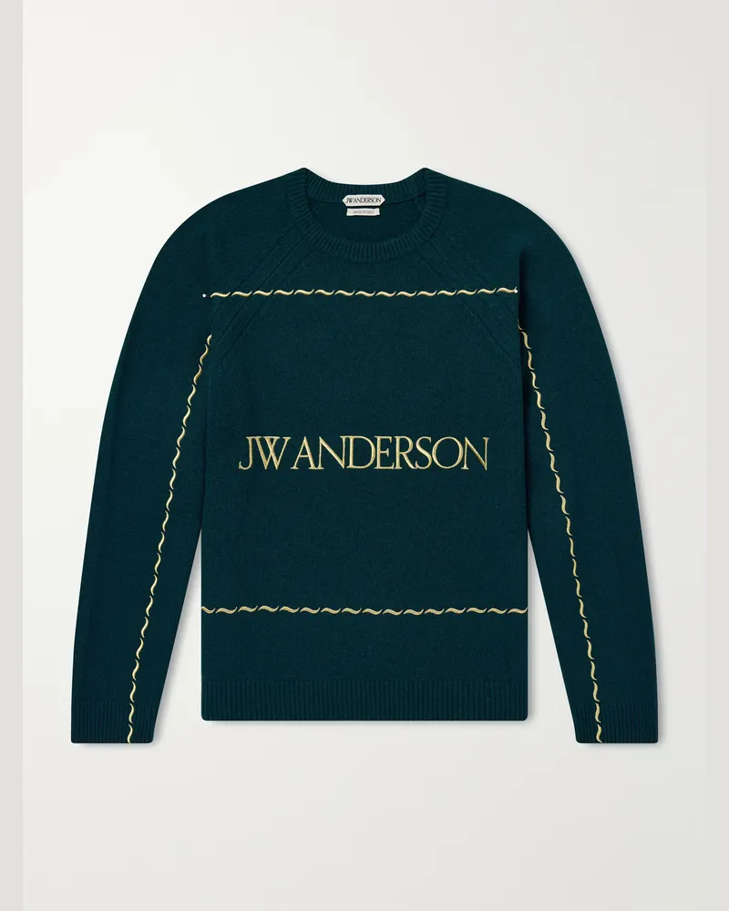 J.W.Anderson Logo-Embroidered Wool Sweater Green
