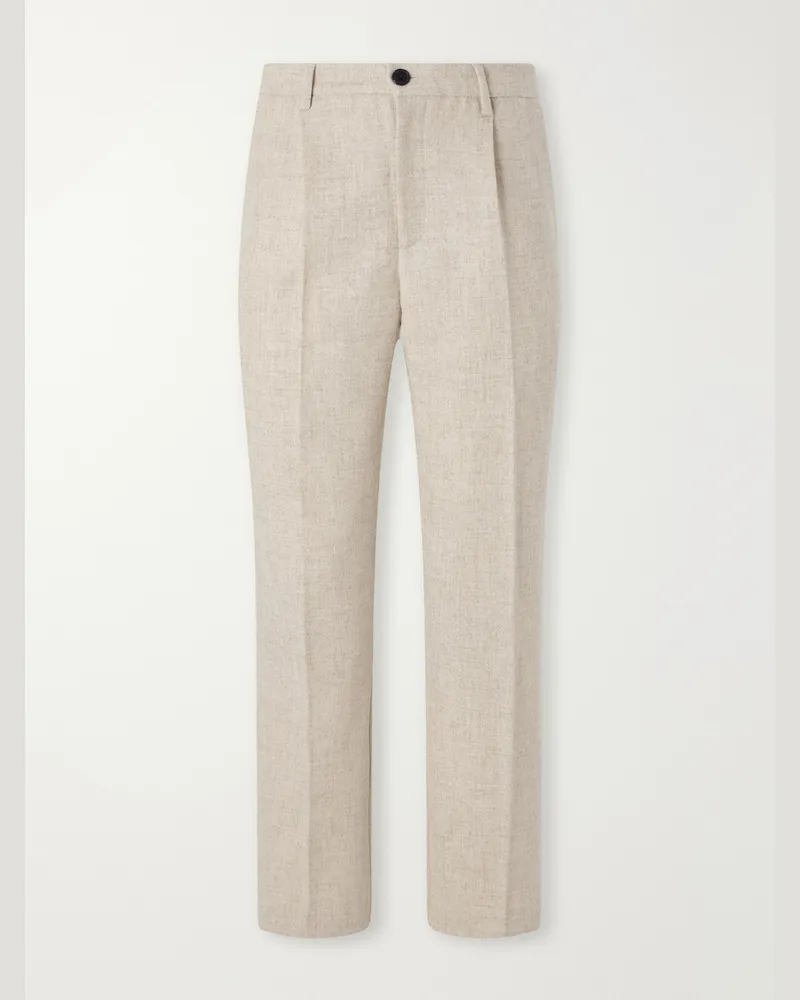 Portuguese Flannel Terroir Straight-Leg Pleated Wool-Twill Trousers Neutrals