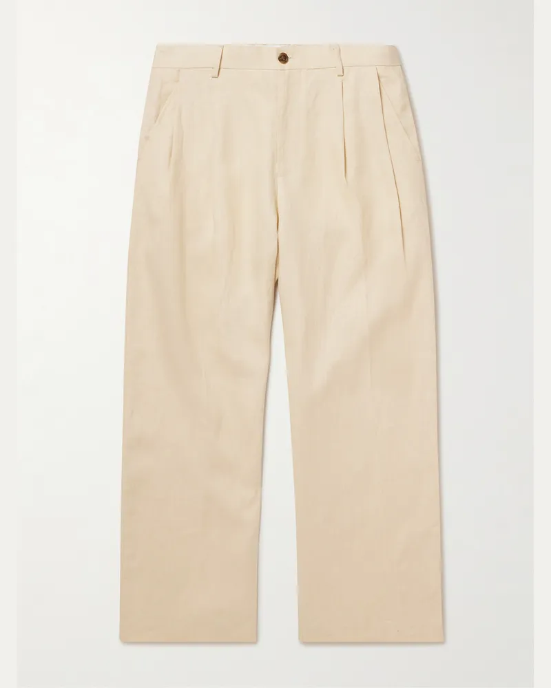 NN 07 Justin 1454 Wide-Leg Pleated Linen Suit Trousers Yellow