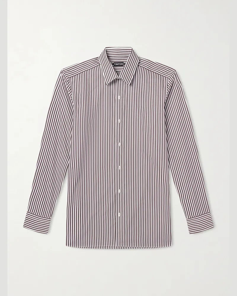 Tom Ford Schmal geschnittenes Hemd aus gestreifter Baumwollpopeline Braun