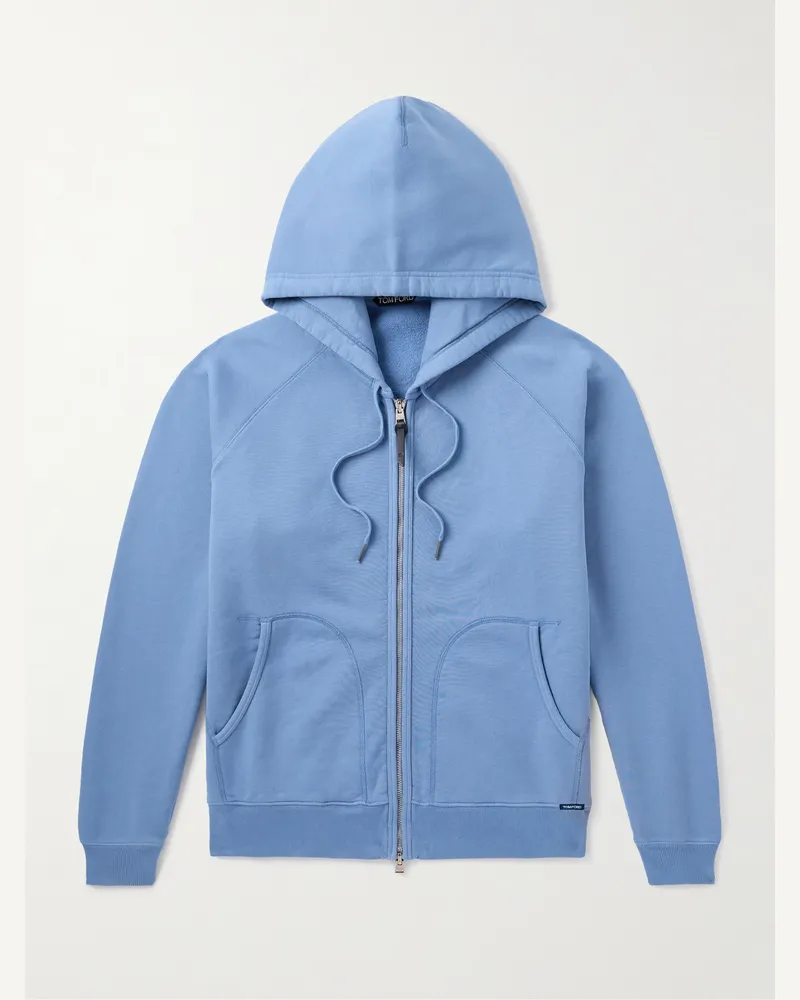 Tom Ford Schmal geschnittene Kapuzenjacke aus Baumwoll-Jersey Blau