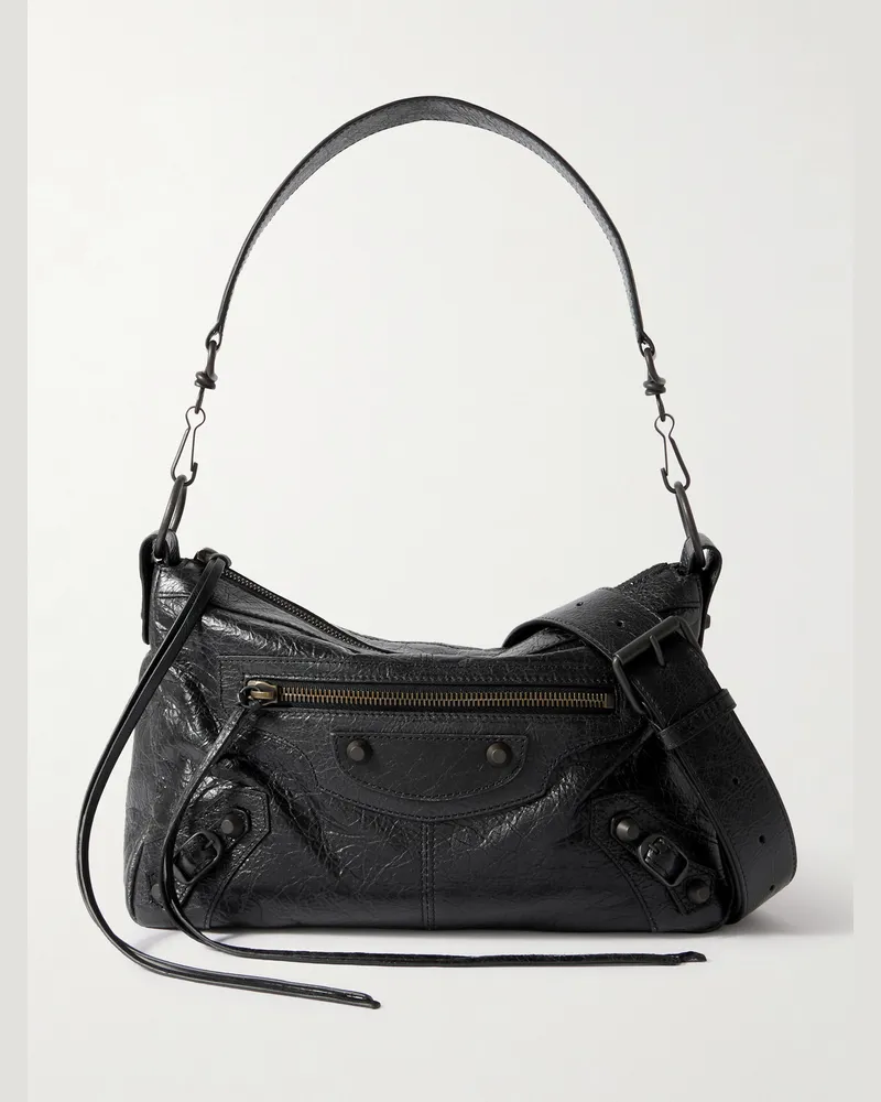 Balenciaga Le City Moto Small Arena Textured-Leather Messenger Bag Black