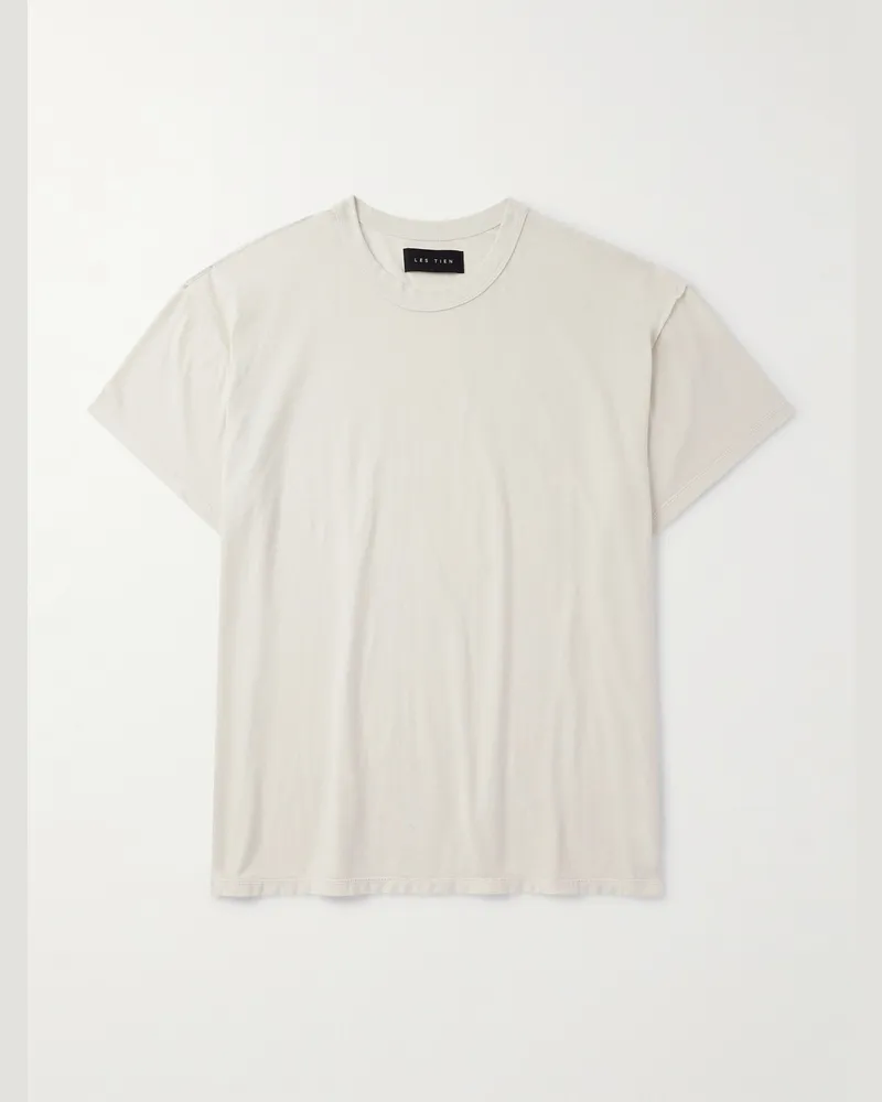 LES TIEN Inside Out Garment-Dyed Combed Cotton-Jersey T-Shirt Neutrals