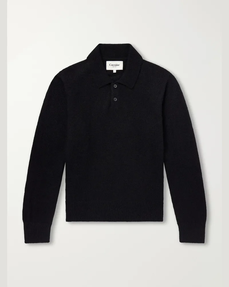 Corridor Woven Alpaca-Blend Polo Sweater Black