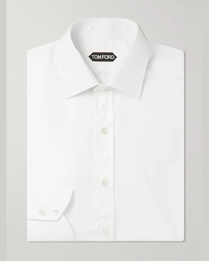 Tom Ford Hemd aus Baumwollpopeline mit Cutaway-Kragen Weiß