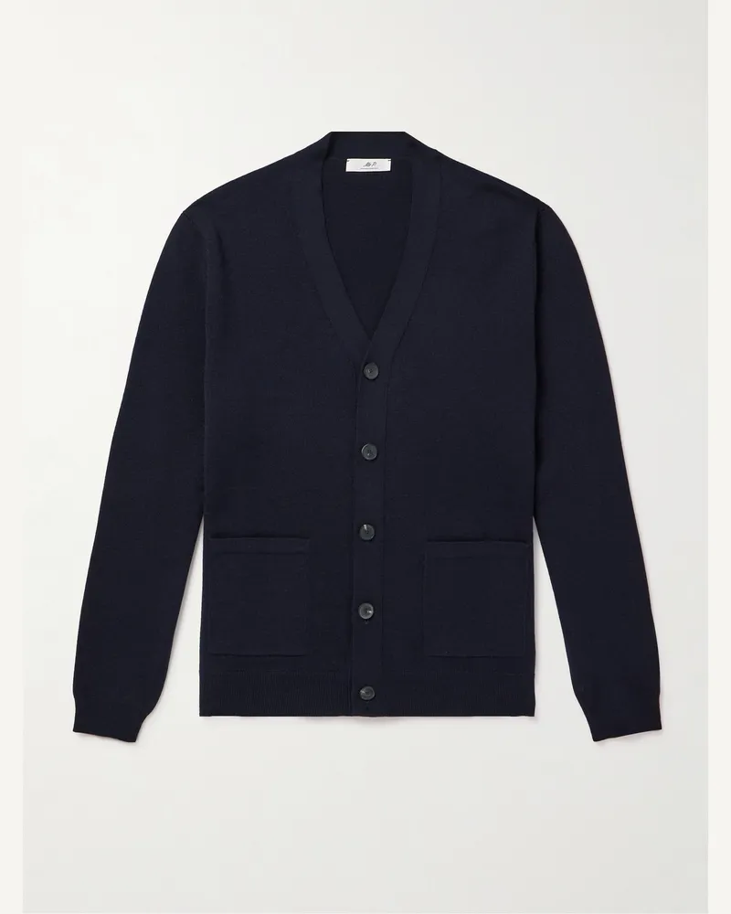 MR P. Half Milano Cardigan aus Merinowolle Blau