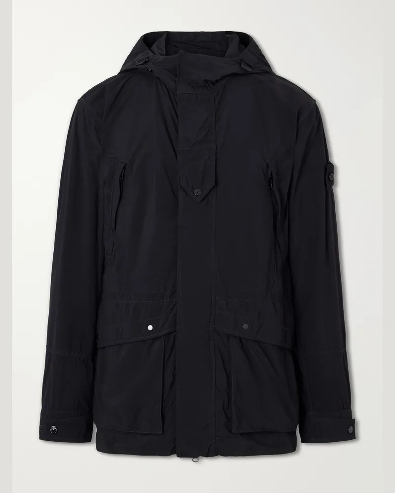 Stone Island GHOST Logo-Appliquéd Garment-Dyed Shell Hooded Parka Black