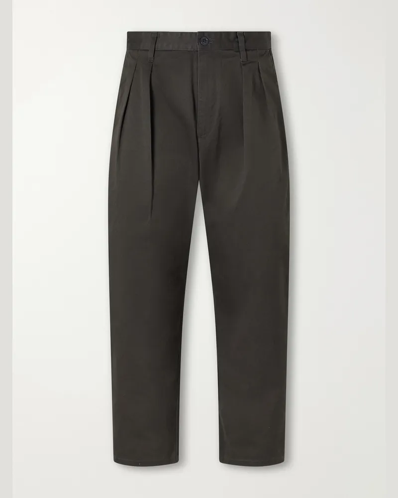 WTAPS Straight-Leg Pleated Cotton-Twill Trousers Green