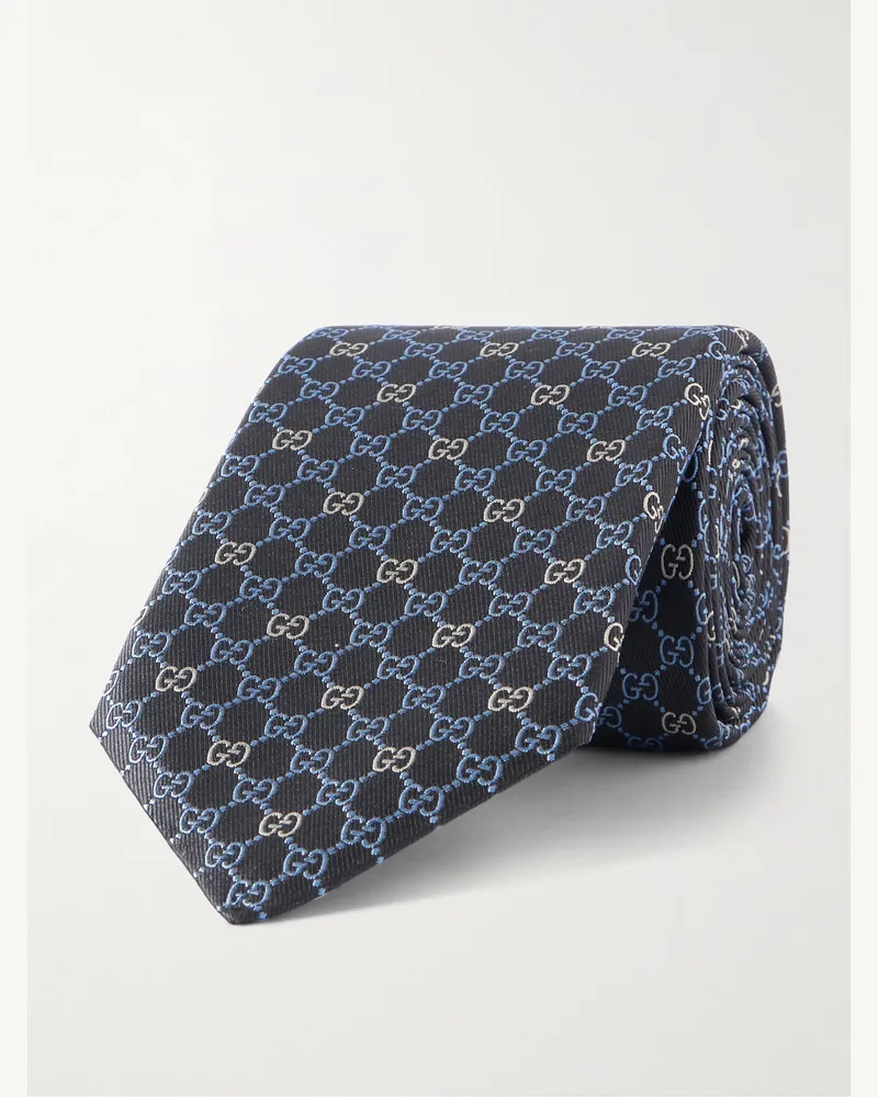 Gucci Krawatte aus Seiden-Twill mit Jacquard-Logomuster, 7 cm Blau